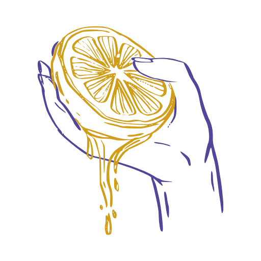 Illustrazione stilizzata blu di un limone tagliato a metà